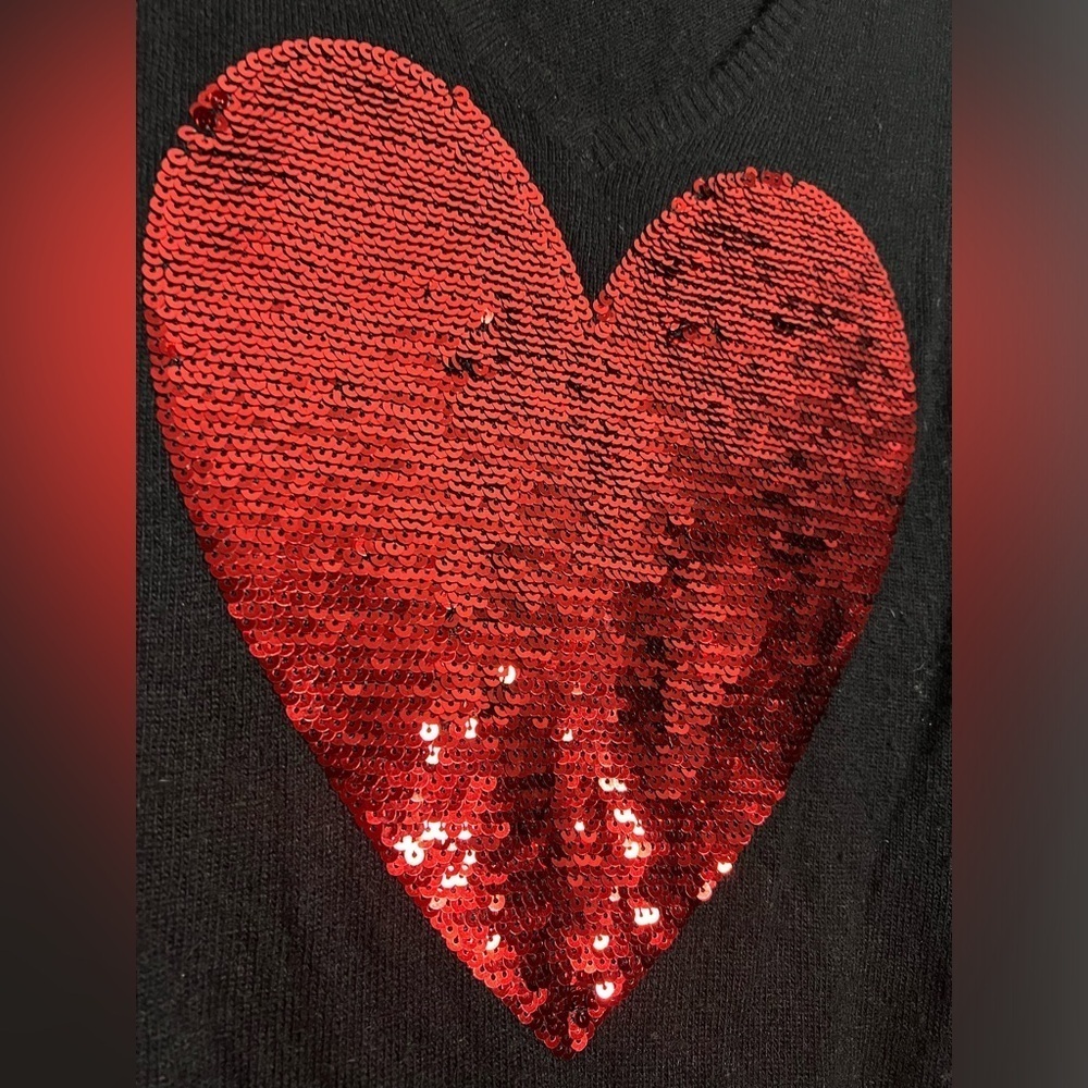 Wild Fox White Label Black Sweater Red Sequin Heart Medium - Picture 7 of 9